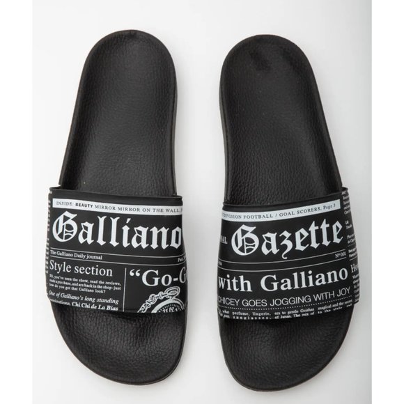 John Galliano Gazette Print Newspaper Pool Slides Sandals - Picture 1 of 10